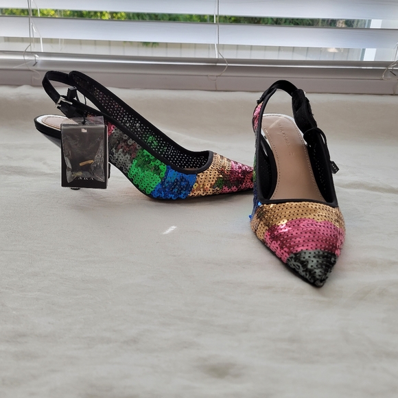 ZARA - mulitcolor sequined low-heeled shoes. Ladies size 37 (U.S. size 6 1/2) - Picture 6 of 11